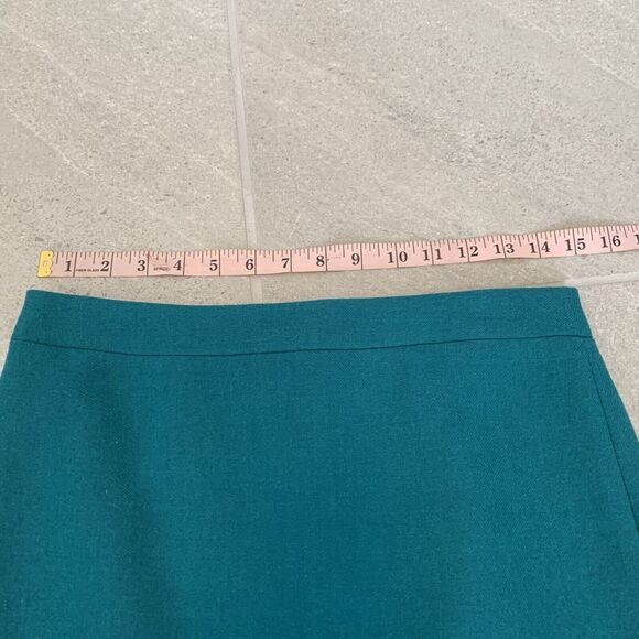 J. Crew The Pencil Skirt Teal Blue Green Emerald Straight Skirt Size 2 100% Wool - Picture 4 of 6